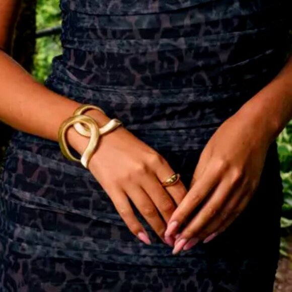 Chunky Gold Statement Cuff Bracelet – Adjustable Textured Bangle for Women - Picture 1 of 2